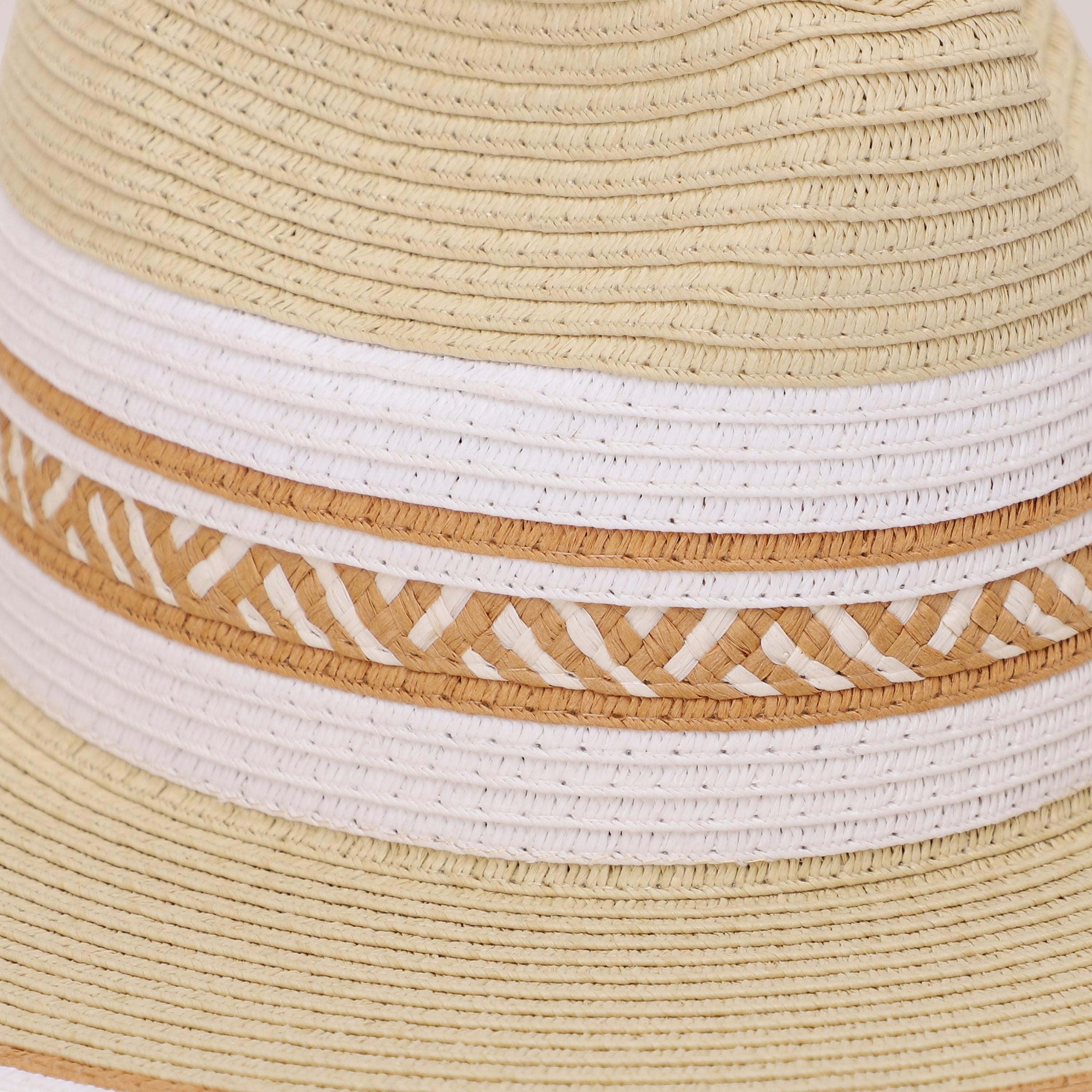Women’s Paper Straw Fedora Hat with Wide Brim and UPF 50+ Sun Protection