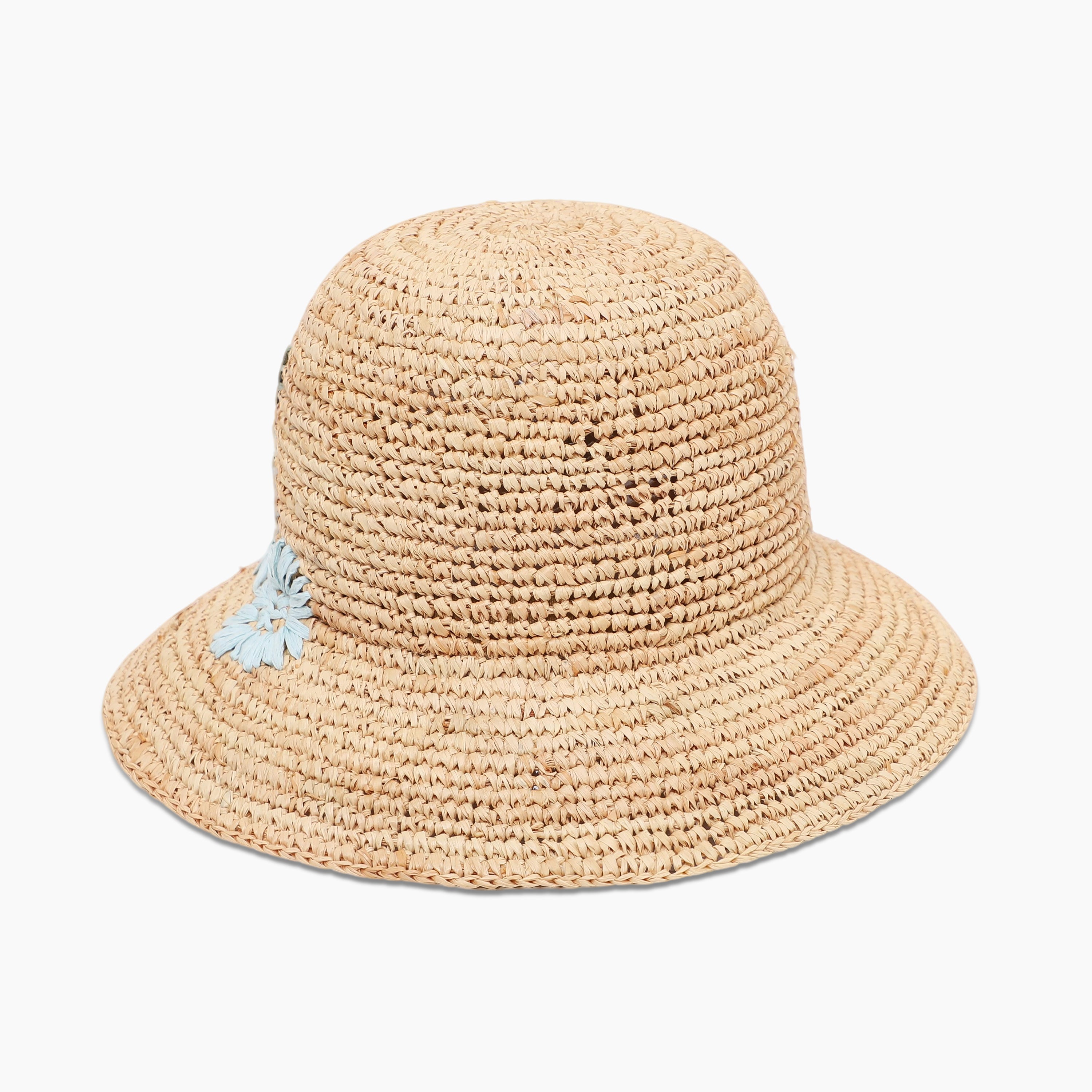 Women’s Raffia Bucket Hat with Wide Brim and UPF 50+ Sun Protection