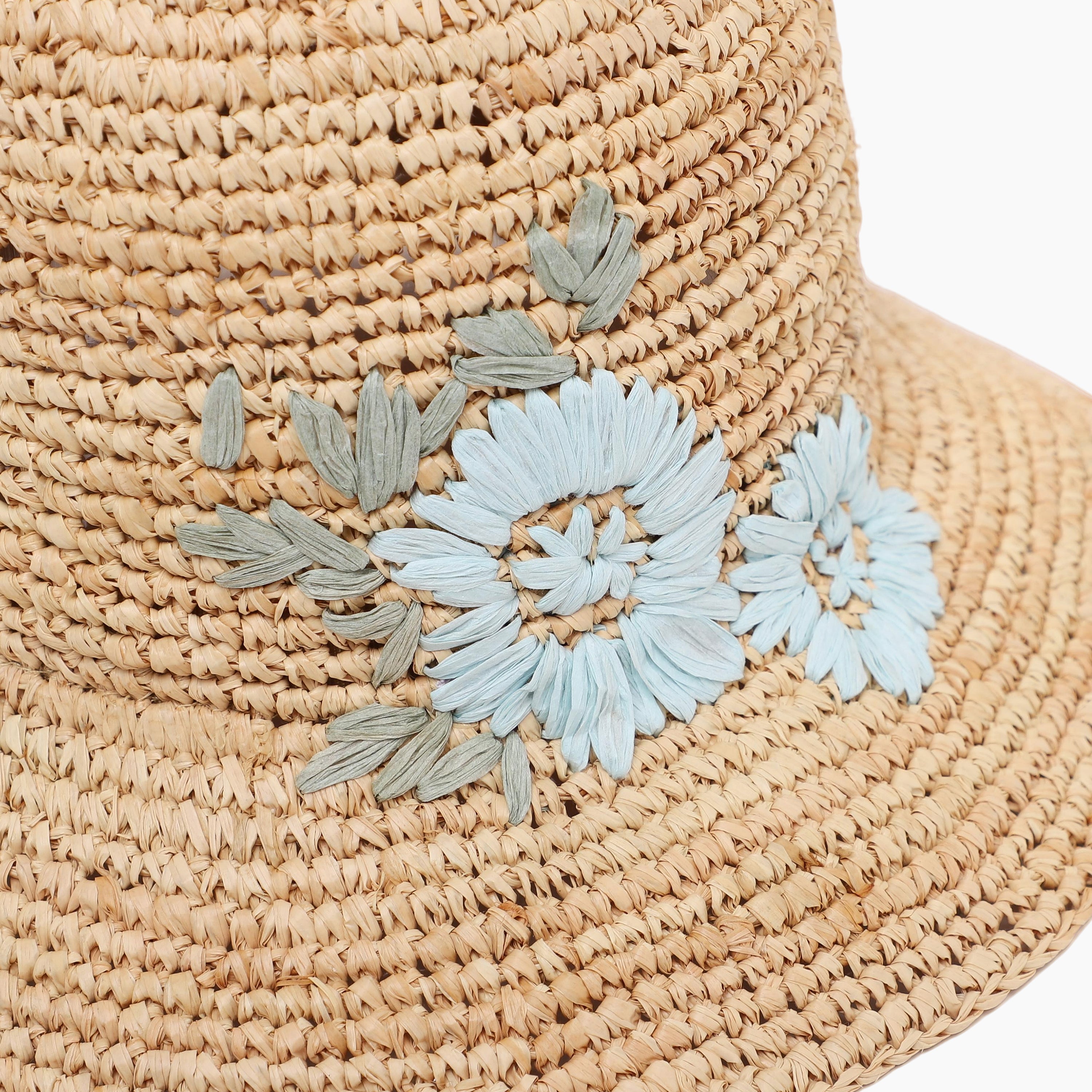 Women’s Raffia Bucket Hat with Wide Brim and UPF 50+ Sun Protection