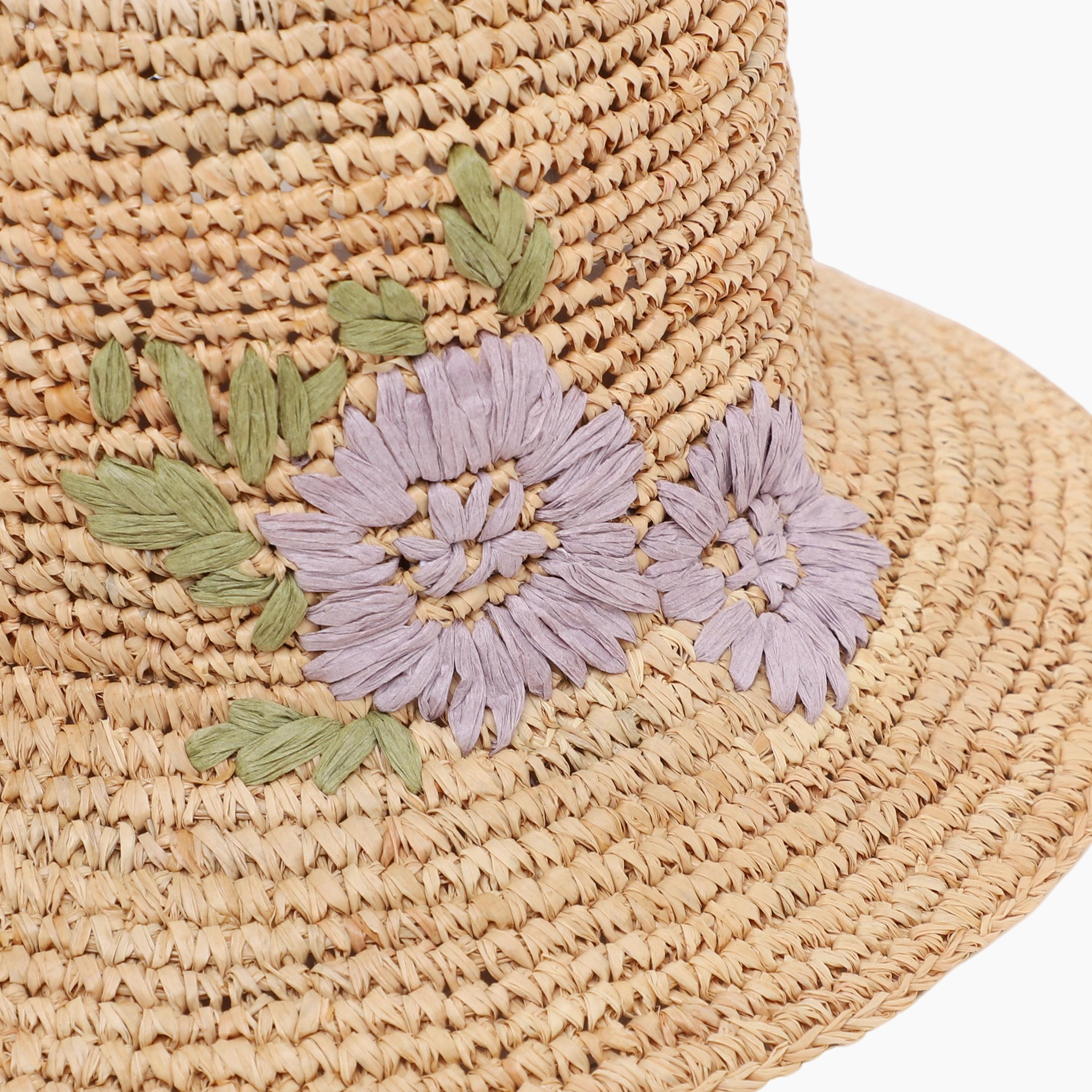 Women’s Raffia Bucket Hat with Wide Brim and UPF 50+ Sun Protection