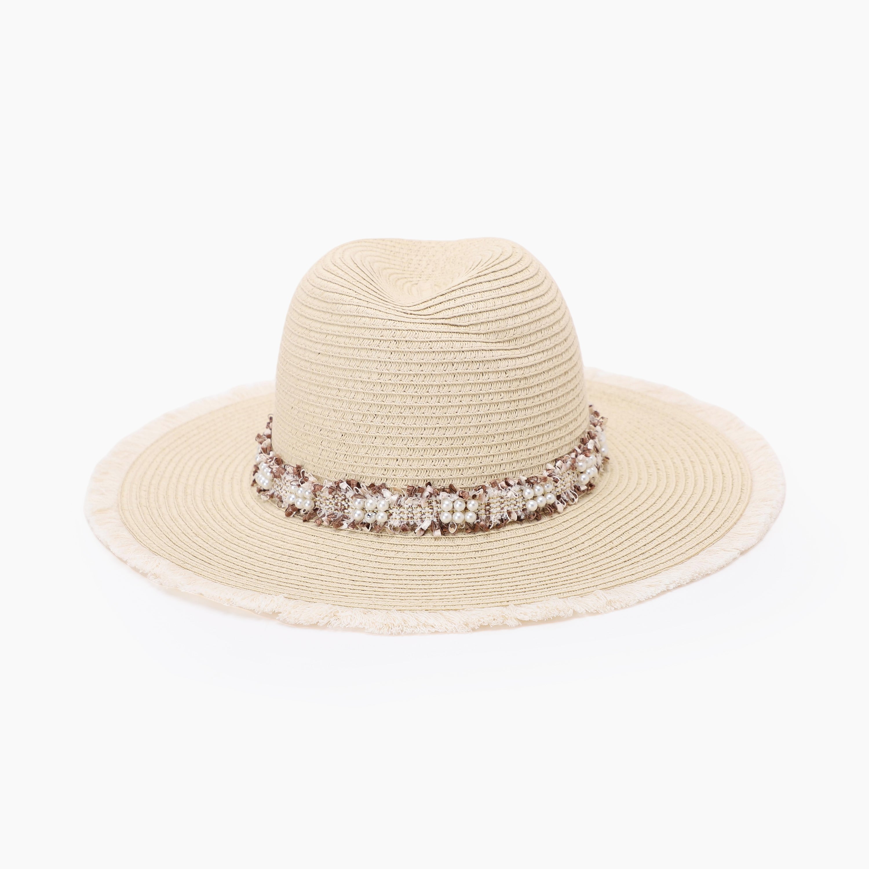 Women’s Paper Straw Fedora Hat with Wide Brim and UPF 50+ Sun Protection
