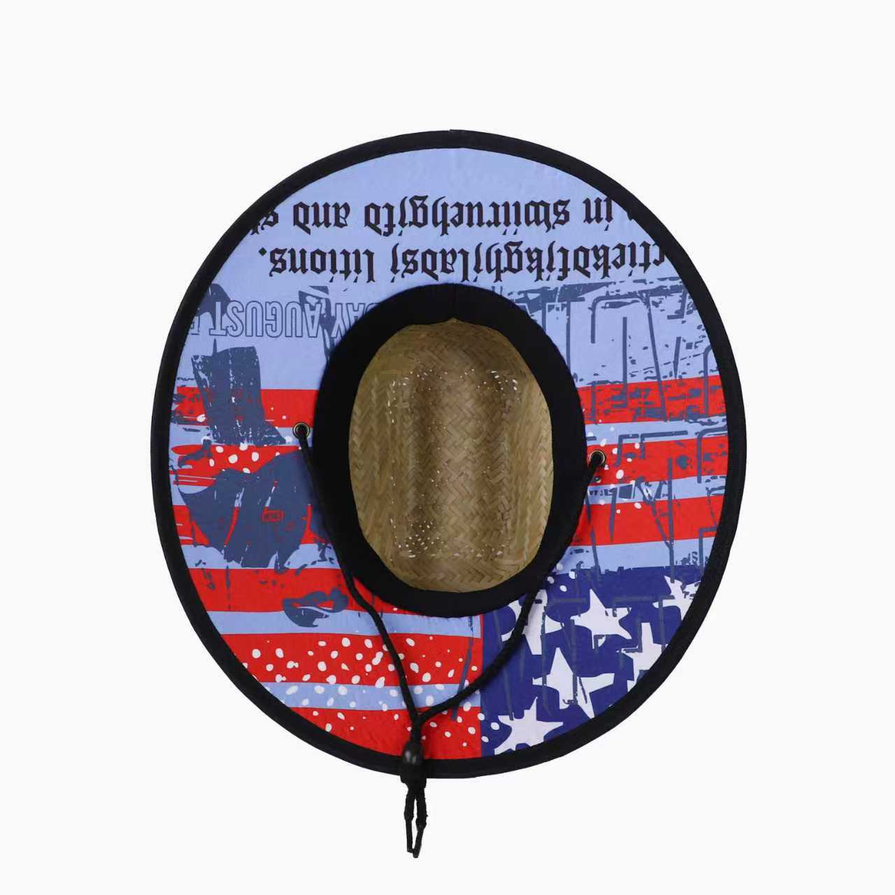 US Stock Wholesale Men's Seagrass Lifeguard Straw Hats with Wide Brim and Sun & Wind Proof